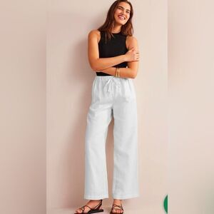 NWT  Boden Pants US 8P Long Linen Wide Leg White Womens Casual drawstring Button